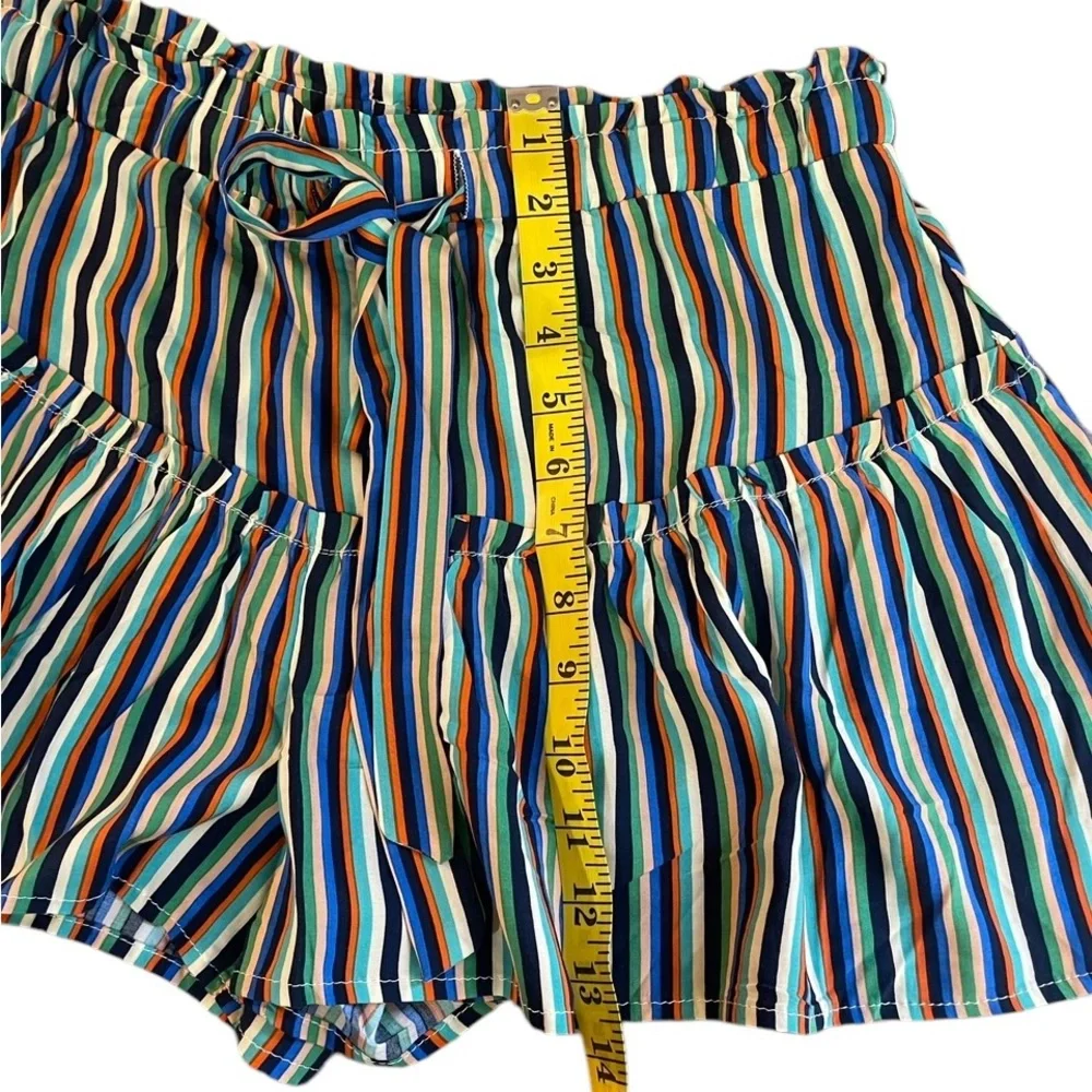 OliviaCeous Vibrant Rainbow Striped Ruffle Skorts, shorts,Mini, Large,New - Picture 3 of 7